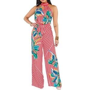 Striped Floral Jumpsuit- large
